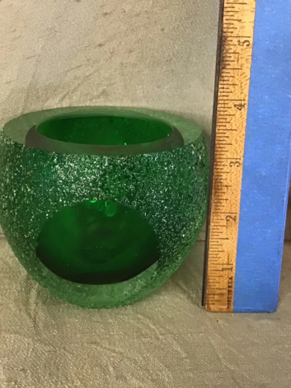NWT- MCM “Geode” Green Votive Handmade Art Glass Sugared Candle Holder w/ Box